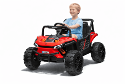 Coche eléctrico para niños UTV Small 12V, color rojo, Tracción trasera, Batería 12V, Ruedas de plástico, Asiento doble ancho para un solo niño, Mando a distancia 2,4 GHz, Reproductor MP3 con entrada USB/SD, Luces LED