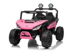 Coche eléctrico para niños T-REX Ride 4x4, dos plazas, 24V, rosa, reproductor MP3 con entrada USB/AUX, tracción 4x4, batería de litio, suspensión, control remoto, luces LED