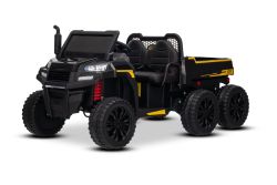 Coche eléctrico infantil tipo tractor RIDER 6X6 24V con tracción en las cuatro ruedas (4X 200W), biplaza, negro, batería de litio, ruedas EVA, asiento doble de cuero sintético, ejes con suspensión, mando a distancia de 2.4 GHz, reproductor MP3 con entrada