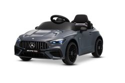 Coche eléctrico para niños Mercedes CLE 12V con tracción trasera, gris, monoplaza, batería de litio, luces LED, asiento ancho, control remoto 2,4 GHz, reproductor MP3 con entrada USB/AUX y conexión Bluetooth, licencia ORIGINAL