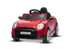 Coche eléctrico BMW Mini Cooper 12V, rojo, reproductor MP3 con conexión USB y Bluetooth, control remoto 2,4 GHz, motor 2 x 25 W, batería de litio, luces LED, licencia ORIGINAL