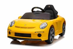 Coche eléctrico RUF GT 12V, amarillo, con puertas abatibles, control remoto 2,4 GHz, luces LED delanteras y traseras, entrada USB/Aux, batería de litio, 2 motores de 35W, licencia ORIGINAL