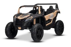 Coche eléctrico infantil tipo UTV XXL 24V, khaki, biplaza, motor con diferencial, ruedas de goma inflables, ejes traseros con suspensión, freno de disco, asiento acolchado, volante ajustable, Bluetooth, reproductor MP3 con entrada USB/SD.