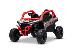 Coche eléctrico para niños Kawasaki TERYX KRX 1000 12V, rojo, asiento individual, suspensión en el eje trasero, control remoto 2,4 GHz, batería de litio, 2 motores de 25W, armazones de protección abatibles, reproductor MP3 con entrada USB/AUX, con licenci