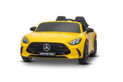 Coche eléctrico para niños Mercedes GT63 AMG 24V con tracción 4x4, amarillo, dos asientos, asiento del conductor ajustable, ruedas suaves de EVA, control remoto 2,4 GHz, USB/Bluetooth, motores 200W, suspensión, batería de litio, luces LED, licencia ORIGIN