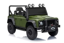Coche eléctrico para niños Land Rover Defender 110 SVX 12V, verde , tracción 4X4, luces LED, suspensión en ruedas delanteras y traseras, control remoto 2,4 GHz, entrada USB/Aux, Bluetooth, batería de litio, 4 motores de 25W, licencia ORIGINAL