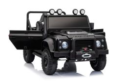 Coche eléctrico para niños Land Rover Defender 110 SVX 12V, negro , tracción 4X4, luces LED, suspensión en ruedas delanteras y traseras, control remoto 2,4 GHz, entrada USB/Aux, Bluetooth, batería de litio, 4 motores de 25W, licencia ORIGINAL