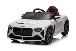 Coche eléctrico para niños Bentley Bacalar 12V, blanco, puertas que se abren hacia arriba, control remoto 2,4 GHz, luces LED, entrada USB/AUX, suspensión, batería de litio, 2 motores de 25W, licencia ORIGINAL