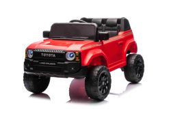 Coche eléctrico para niños Toyota Landcruiser 12V, rojo, asiento individual ancho, control remoto 2,4 GHz, entrada USB / AUX, Bluetooth, suspensión, batería de litio, luces LED, 2 motores de 25W, licencia ORIGINAL