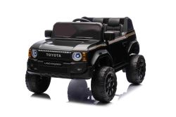 Coche eléctrico para niños Toyota Landcruiser 12V, negro, asiento individual ancho, control remoto 2,4 GHz, entrada USB / AUX, Bluetooth, suspensión, batería de litio, luces LED, 2 motores de 25W, licencia ORIGINAL