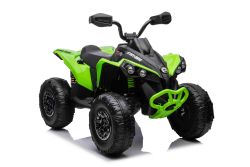 Can-am Renegade Quad Eléctrico para Niños, verde, monoplaza, suspensión delantera y trasera, luces LED, Batería de litio, 2 motores de 35 W, ruedas blandas de EVA, reproductor MP3 con entrada USB/AUX, con licencia