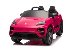Coche eléctrico para niños Porsche Macan 12V con licencia, tracción trasera (asiento individual), rose, batería de litio, asiento amplio, ejes con suspensión, control remoto 2,4 GHz, reproductor MP3 con entrada USB/AUX, luces LED