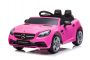 Coche eléctrico Mercedes-Benz SLC 12V, rosa, asiento de polipiel, mando a distancia de 2,4 GHz, entrada USB/AUX, suspensión trasera, luces LED, ruedas blandas de EVA, MOTOR 2 X 30W, licencia ORIGINAL