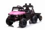 RSX SMALL con remolque, rosa, tracción trasera, batería de 12 V, asiento de cuero, control remoto de 2,4 GHz, reproductor MP3 con entrada USB / auxiliar, luces LED