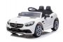 Coche eléctrico Mercedes-Benz SLC 12V, blanco, asiento de polipiel, mando a distancia de 2,4 GHz, entrada USB/AUX, suspensión trasera, luces LED, ruedas blandas de EVA, MOTOR 2 X 30W, licencia ORIGINAL