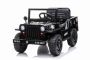 Coche eléctrico USA ARMY SMALL, negro, tracción trasera, asiento individual, reproductor de MP3 con entrada USB / AUX, espacio de almacenamiento trasero y delantero, luces LED, batería de 12V7AH, ruedas de plástico, asientos de plástico, control 