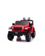 JEEP Wrangler Ride-On eléctrico, rojo, Asiento doble de polipiel, radio con Bluetooth y entrada USB, unidad 4x4, batería 12V10Ah, ruedas EVA, ejes de suspensión, control remoto de 2.4 GHz, con licencia