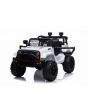 Vehículo eléctrico OFFROAD con tracción trasera, blanco, batería de 12V, chasis alto, asiento ancho, ejes suspendidos, control remoto de 2.4 GHz, reproductor de MP3 con entrada USB, luces LED