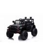 Vehículo eléctrico OFFROAD con tracción trasera, negro, batería de 12V, chasis alto, asiento ancho, ejes suspendidos, control remoto de 2.4 GHz, reproductor de MP3 con entrada USB, luces LED