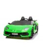 Coche eléctrico Lamborghini Aventador 12V para dos usuarios, Verde, Puertas de apertura vertical, Motor 2 x 12V, Batería 12V, Control remoto 2.4 Ghz, Ruedas EVA blandas, Suspensión, Arranque suave, Reproductor MP3 con USB, Licencia original