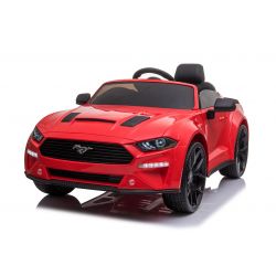 Coche eléctrico Drift con conductor Ford Mustang 24V, rojo, ruedas Smooth Drift, 2 motores de 25000 rpm, modo Drift a 13 km / h, batería de 24 V, luces LED, ruedas delanteras suaves de EVA, control remoto de 2,4 GHz, asiento suave de PU, Licencia ORIGINAL