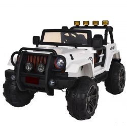 Coche eléctrico Correpasillos OFFROAD XXL 4x4, blanco, Batería 12V, Chasis alto, Asiento doble polipiel, Ruedas eva, Eje suspensión, Mando a distancia 2.4 GHz, Reproductor MP3 con entrada USB/SD, Luces LED