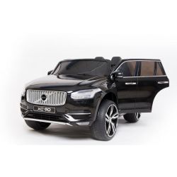 Volvo XC90 eléctrico, negro, asiento de cuero sintético doble, reproductor de MP3 con entrada USB, puertas y capó que se abren, batería de 12V10Ah, ruedas de EVA, ejes de suspensión, control remoto de 2.4 GHz, con licencia