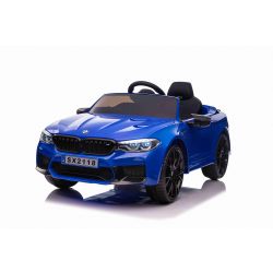 Coche eléctrico BMW M5, azul, con licencia original, alimentado por batería de 24 V, puertas que se abren, control remoto de 2,4 Ghz, ruedas blandas de EVA, luces LED, arranque suave, reproductor de MP3 con entrada USB