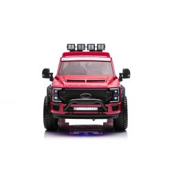 Coche de juguete eléctrico para montar, deber 24 V rojo, biplaza, tracción 4X4 con suspensión y motores de 24 V de alto rendimiento, ruedas traseras dobles de EVA, asiento de polipiel, control remoto de 2,4 GHz, rampa de luz LED, reproductor MP3 con entra