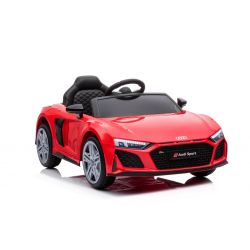 Coche eléctrico Audi R8 Spyder NUEVO tipo, Rojo, Licencia original, Funciona con pilas, Puertas que se abren, Asiento de plástico, 2 motores de 25 W, Batería de 12 V, Control remoto de 2,4 Ghz, Arranque suave, Reproductor de MP3