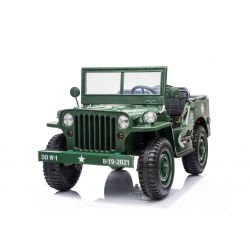 Coche eléctrico ARMY de EE. UU. 4X4, tres asientos, reproductor MP3 con entrada USB / SD, suspensión en todas las ruedas, luces LED, parabrisas plegable, batería de 12V14AH, ruedas de EVA, Asientos de cuero sintético, control remoto de 2.4 GHz, 4x4 unidad