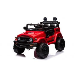 Coche eléctrico TOYOTA FJ CRUISER con tracción trasera, Rojo, Batería de 12 V, Chasis alto, Asiento ancho, Suspensión del eje trasero, Luces LED, Control remoto de 2,4 GHz, Reproductor de MP3 con entrada USB/AUX, Con licencia