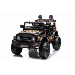 Coche eléctrico TOYOTA FJ CRUISER con tracción trasera, Negro, Batería de 12 V, Chasis alto, Asiento ancho, Suspensión del eje trasero, Luces LED, Control remoto de 2,4 GHz, Reproductor de MP3 con entrada USB/AUX, Con licencia