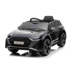 Coche Eléctrico Audi RS6, Negro, Asiento de cuero, Puertas que se abren, Motor 2x 25W, Batería 12 V, Mando a distancia 2.4 Ghz, Ruedas Soft EVA, Luces LED, Arranque suave, Amortiguadores, Matrícula ORIGINAL