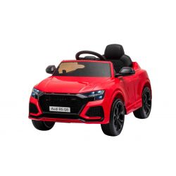 Coche eléctrico Audi RSQ8, Rojo, Entrada USB / SD, Asiento de polipiel, Motor 2x 35W, Batería 12V / 7Ah, Control remoto 2.4 Ghz, Ruedas Soft EVA, Luces LED, Arranque suave, Licencia ORIGINAL
