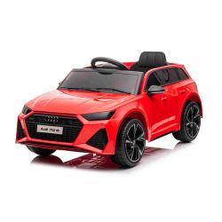 Coche Eléctrico Audi RS6, Rojo, Asiento de cuero, Puertas que se abren, Motor 2x 25W, Batería 12 V, Mando a distancia 2.4 Ghz, Ruedas Soft EVA, Luces LED, Arranque suave, Amortiguadores, Matrícula ORIGINAL