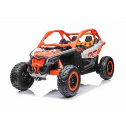 Coche eléctrico Can-am Maverick, naranja, biplaza, suspensión delantera y trasera, mando a distancia de 2,4 Ghz, batería portátil, 4 motores de 35 W, ruedas de EVA, asiento del conductor ajustable, reproductor de MP3 con entrada USB/SD, con licencia
