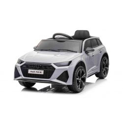 Coche Eléctrico Audi RS6, Gris, Asiento de cuero, Puertas que se abren, Motor 2x 25W, Batería 12 V, Mando a distancia 2.4 Ghz, Ruedas Soft EVA, Luces LED, Arranque suave, Amortiguadores, Matrícula ORIGINAL