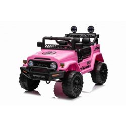 Coche eléctrico TOYOTA FJ CRUISER con tracción trasera, Rosa, Batería de 12 V, Chasis alto, Asiento ancho, Suspensión del eje trasero, Luces LED, Control remoto de 2,4 GHz, Reproductor de MP3 con entrada USB/AUX, Con licencia