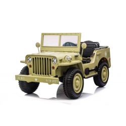 Coche eléctrico ARMY de EE. UU. 4X4, tres asientos, reproductor MP3 con entrada USB / SD, suspensión en todas las ruedas, luces LED, parabrisas plegable, batería de 12V14AH, ruedas de EVA, Asientos de cuero sintético, control remoto de 2.4 GHz, 4x4 unidad