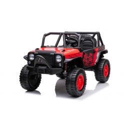 Coche eléctrico Raptor XXL 24V, rojo, 4 x 50 W Motores, ruedas EVA, freno eléctrico, asientos dobles de polipiel, ejes de suspensión, reproductor de MP3, USB, entrada AUX, luces LED
