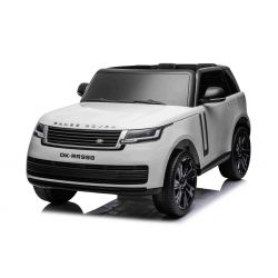 Coche eléctrico Range Rover modelo 2023, dos plazas, blanco, asientos de polipiel, radio con entrada USB, tracción trasera con suspensión, batería 12V7AH, ruedas EVA, llave de arranque, mando a distancia de 2,4 GHz, con licencia