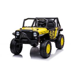 Coche eléctrico Raptor XXL 24V, amarillo, 4 x 50 W Motores, ruedas EVA, freno eléctrico, asientos dobles de polipiel, ejes de suspensión, reproductor de MP3, USB, entrada AUX, luces LED