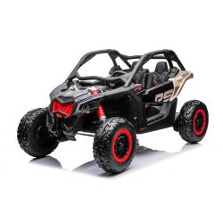 Coche eléctrico Can-am Maverick, negro, biplaza, suspensión delantera y trasera, mando a distancia de 2,4 Ghz, batería portátil, 4 motores de 35 W, ruedas de EVA, asiento del conductor ajustable, reproductor de MP3 con entrada USB/SD, con licencia