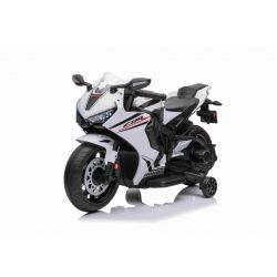 Moto eléctrica HONDA CBR 1000RR, Matriculada, Batería 12V, Asiento polipiel, Ruedas de plástico, Motor 30W, Luces LED, Chasis macizo, Ruedas auxiliares, Blanca