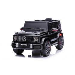 Coche eléctrico Mercedes G con puertas altas, negro, ruedas de EVA, monoplaza, batería de 12 V, mando a distancia de 2,4 GHz, motor 2 X, suspensión trasera, entrada USB/AUX, licencia ORIGINAL