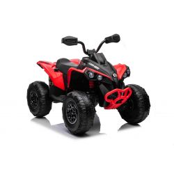 Can-am Renegade quad eléctrico correpasillos, rojo, monoplaza, suspensión delantera y trasera, luces LED, batería de 12 V, 2 motores de 35 W, ruedas blandas de EVA, reproductor MP3 con entrada USB/AUX, con licencia