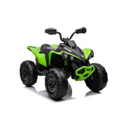 Can-am Renegade quad eléctrico correpasillos, verde, monoplaza, suspensión delantera y trasera, luces LED, batería de 12 V, 2 motores de 35 W, ruedas blandas de EVA, reproductor MP3 con entrada USB/AUX, con licencia