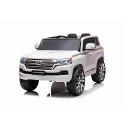 Coche eléctrico Toyota Landcruiser 12V, BLANCO, Asiento de cuero sintético, Batería de 12V/7AH, Puertas que se abren, Motor de 2 x 35W, Control remoto de 2.4 Ghz, Ruedas blandas de EVA, Suspensión, Arranque suave, Reproductor de MP3 con entrada USB/AUX, C