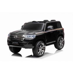 Coche eléctrico Toyota Landcruiser 12V, NEGRO, asiento de cuero sintético, batería de 12V/7AH, puertas que se abren, motor de 2 x 35W, control remoto de 2.4 Ghz, ruedas blandas de EVA, suspensión, arranque suave, reproductor de MP3 con entrada USB/AUX, co